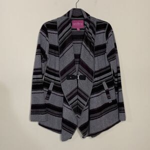 The Savile‎ Row Grey Striped Wool Pocket Cardigan Sweater Jacket Women's Medium